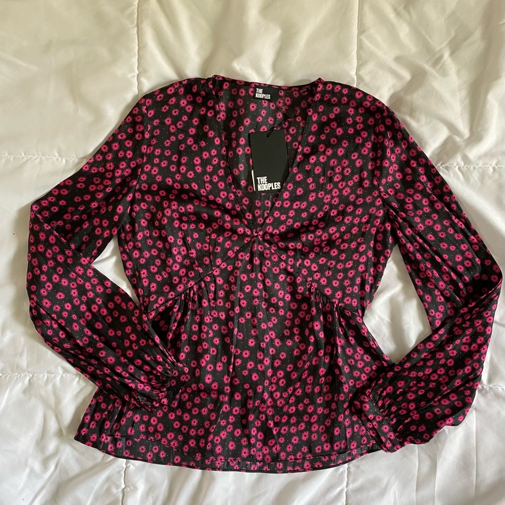 The Kooples Black and Pink Floral Blouse